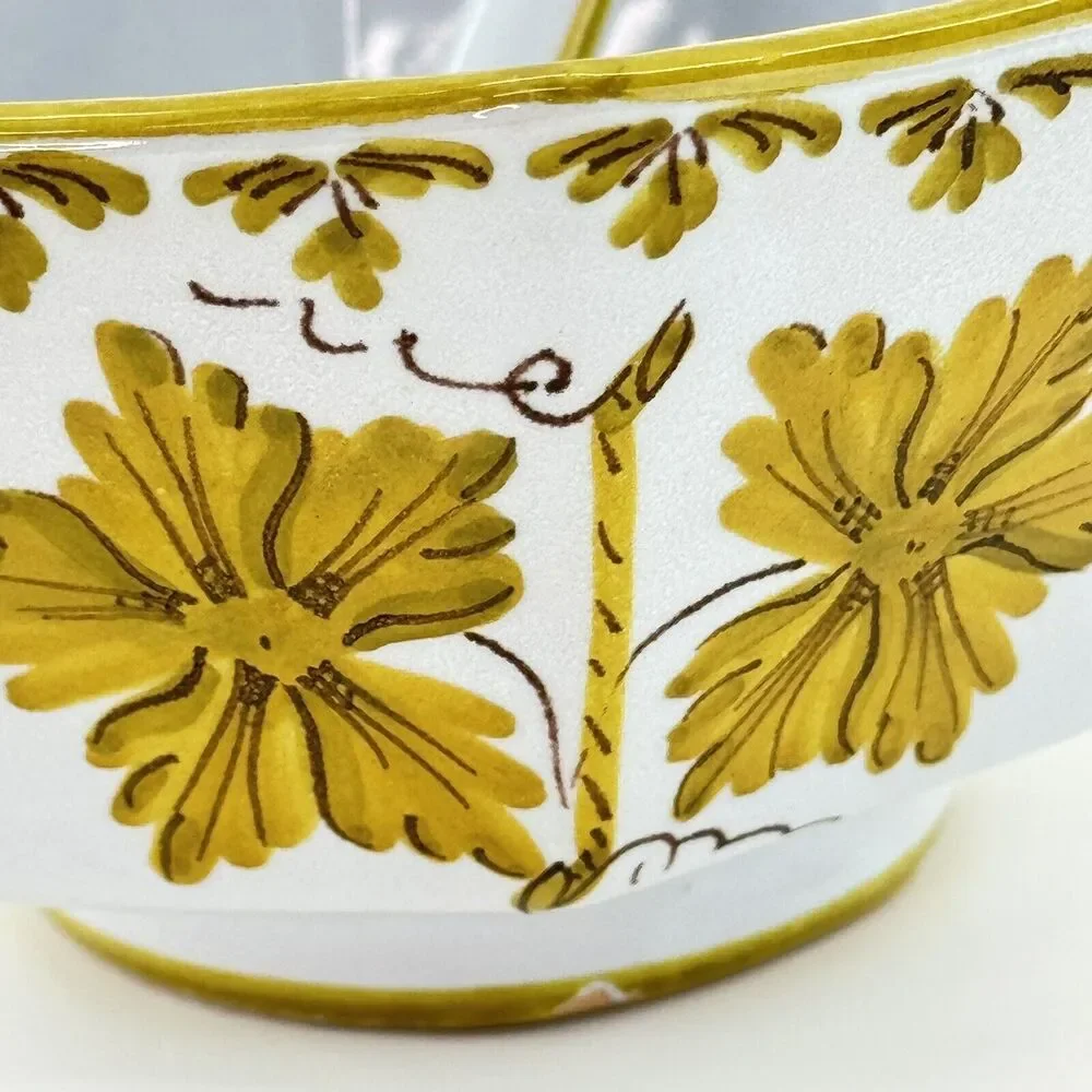 Vintage Mid Century Italian Octagon Soup Bowl Spoon Golden Leaves Made In Italy